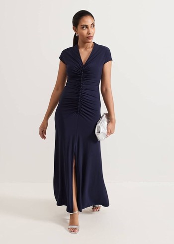 Phase Eight Petite Daisy Ruched Dress Navy Canada | MYDJOQ-934